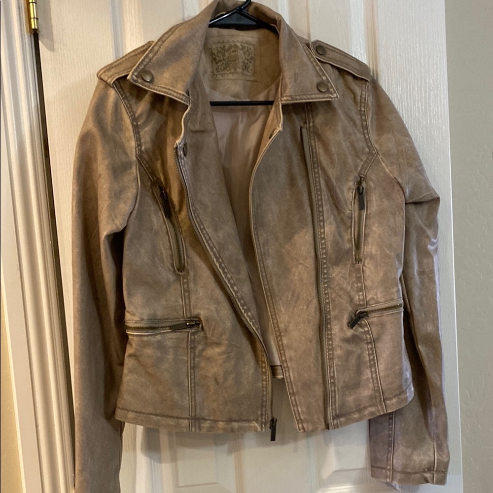 Dollhouse Tan Leather Moto Jacket with Fitted Silhouette